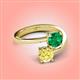 4 - Jianna 6.00 mm Cushion Lab Created Emerald and Round Lab Created Yellow Sapphire 2 Stone Promise Ring 