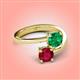 4 - Jianna 6.00 mm Cushion Lab Created Emerald and Round Ruby 2 Stone Promise Ring 