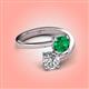 4 - Jianna 6.00 mm Cushion Lab Created Emerald and Round Forever Brilliant Moissanite 2 Stone Promise Ring 