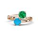1 - Jianna 6.00 mm Cushion Lab Created Emerald and Round Turquoise 2 Stone Promise Ring 