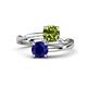 1 - Jianna 6.00 mm Cushion Peridot and Round Blue Sapphire 2 Stone Promise Ring 