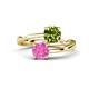 1 - Jianna 6.00 mm Cushion Peridot and Round Lab Created Pink Sapphire 2 Stone Promise Ring 