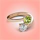 4 - Jianna 6.00 mm Cushion Peridot and IGI Certified Round Lab Grown Diamond 2 Stone Promise Ring 
