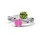 1 - Jianna 6.00 mm Cushion Peridot and Round Lab Created Pink Sapphire 2 Stone Promise Ring 