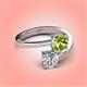 4 - Jianna 6.00 mm Cushion Peridot and Round Forever Brilliant Moissanite 2 Stone Promise Ring 
