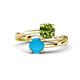1 - Jianna 6.00 mm Cushion Peridot and Round Turquoise 2 Stone Promise Ring 