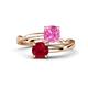 1 - Jianna 6.00 mm Cushion Lab Created Pink Sapphire and Round Ruby 2 Stone Promise Ring 