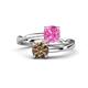1 - Jianna 6.00 mm Cushion Lab Created Pink Sapphire and Round Smoky Quartz 2 Stone Promise Ring 