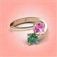 4 - Jianna 6.00 mm Cushion Lab Created Pink Sapphire and Round Lab Created Alexandrite 2 Stone Promise Ring 