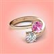 4 - Jianna 6.00 mm Cushion Lab Created Pink Sapphire and IGI Certified Round Lab Grown Diamond 2 Stone Promise Ring 