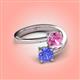 4 - Jianna 6.00 mm Cushion Lab Created Pink Sapphire and Round Tanzanite 2 Stone Promise Ring 