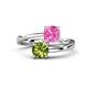 1 - Jianna 6.00 mm Cushion Lab Created Pink Sapphire and Round Peridot 2 Stone Promise Ring 