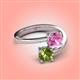 4 - Jianna 6.00 mm Cushion Lab Created Pink Sapphire and Round Peridot 2 Stone Promise Ring 