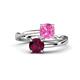 1 - Jianna 6.00 mm Cushion Lab Created Pink Sapphire and Round Rhodolite Garnet 2 Stone Promise Ring 