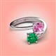 4 - Jianna 6.00 mm Cushion Lab Created Pink Sapphire and Round Emerald 2 Stone Promise Ring 