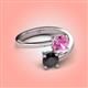 4 - Jianna 6.00 mm Cushion Lab Created Pink Sapphire and Round Black Diamond 2 Stone Promise Ring 