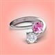4 - Jianna 6.00 mm Cushion Lab Created Pink Sapphire and Round White Sapphire 2 Stone Promise Ring 