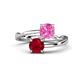 1 - Jianna 6.00 mm Cushion Lab Created Pink Sapphire and Round Ruby 2 Stone Promise Ring 