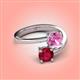 4 - Jianna 6.00 mm Cushion Lab Created Pink Sapphire and Round Ruby 2 Stone Promise Ring 