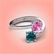 4 - Jianna 6.00 mm Cushion Lab Created Pink Sapphire and Round Blue Diamond 2 Stone Promise Ring 