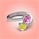 4 - Jianna 6.00 mm Cushion Lab Created Pink Sapphire and Round Yellow Diamond 2 Stone Promise Ring 