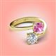 4 - Jianna 6.00 mm Cushion Lab Created Pink Sapphire and IGI Certified Round Lab Grown Diamond 2 Stone Promise Ring 
