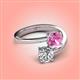 4 - Jianna 6.00 mm Cushion Lab Created Pink Sapphire and Round Forever Brilliant Moissanite 2 Stone Promise Ring 