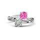 1 - Jianna 6.00 mm Cushion Lab Created Pink Sapphire and Round Forever One Moissanite 2 Stone Promise Ring 