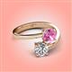 4 - Jianna 6.00 mm Cushion Lab Created Pink Sapphire and Round Forever One Moissanite 2 Stone Promise Ring 