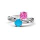 1 - Jianna 6.00 mm Cushion Lab Created Pink Sapphire and Round Turquoise 2 Stone Promise Ring 