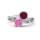 1 - Jianna 6.00 mm Cushion Rhodolite Garnet and Round Lab Created Pink Sapphire 2 Stone Promise Ring 