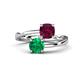 1 - Jianna 6.00 mm Cushion Rhodolite Garnet and Round Emerald 2 Stone Promise Ring 