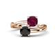 1 - Jianna 6.00 mm Cushion Rhodolite Garnet and Round Black Diamond 2 Stone Promise Ring 