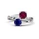 1 - Jianna 6.00 mm Cushion Rhodolite Garnet and Round Blue Sapphire 2 Stone Promise Ring 