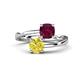 1 - Jianna 6.00 mm Cushion Rhodolite Garnet and Round Yellow Diamond 2 Stone Promise Ring 