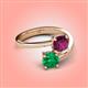 4 - Jianna 6.00 mm Cushion Rhodolite Garnet and Round Emerald 2 Stone Promise Ring 