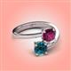 4 - Jianna 6.00 mm Cushion Rhodolite Garnet and Round Blue Diamond 2 Stone Promise Ring 