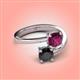 4 - Jianna 6.00 mm Cushion Rhodolite Garnet and Round Black Diamond 2 Stone Promise Ring 