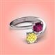 4 - Jianna 6.00 mm Cushion Rhodolite Garnet and Round Lab Created Yellow Sapphire 2 Stone Promise Ring 