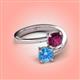 4 - Jianna 6.00 mm Cushion Rhodolite Garnet and Round Blue Topaz 2 Stone Promise Ring 