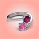 4 - Jianna 6.00 mm Cushion Rhodolite Garnet and Round Lab Created Pink Sapphire 2 Stone Promise Ring 