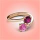 4 - Jianna 6.00 mm Cushion Rhodolite Garnet and Round Lab Created Pink Sapphire 2 Stone Promise Ring 