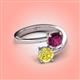 4 - Jianna 6.00 mm Cushion Rhodolite Garnet and Round Yellow Diamond 2 Stone Promise Ring 