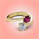 4 - Jianna 6.00 mm Cushion Rhodolite Garnet and Round Forever Brilliant Moissanite 2 Stone Promise Ring 