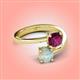 4 - Jianna 6.00 mm Cushion Rhodolite Garnet and Round Opal 2 Stone Promise Ring 