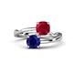 1 - Jianna 6.00 mm Cushion Lab Created Ruby and Round Blue Sapphire 2 Stone Promise Ring 
