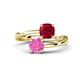 1 - Jianna 6.00 mm Cushion Lab Created Ruby and Round Lab Created Pink Sapphire 2 Stone Promise Ring 