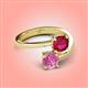 4 - Jianna 6.00 mm Cushion Lab Created Ruby and Round Lab Created Pink Sapphire 2 Stone Promise Ring 