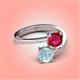 4 - Jianna 6.00 mm Cushion Lab Created Ruby and Round Aquamarine 2 Stone Promise Ring 