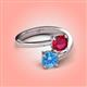 4 - Jianna 6.00 mm Cushion Lab Created Ruby and Round Blue Topaz 2 Stone Promise Ring 